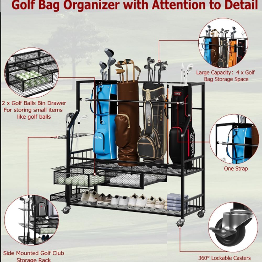 Golf Equipment Garage Storage - Organizador de Garagem para Bolsas de